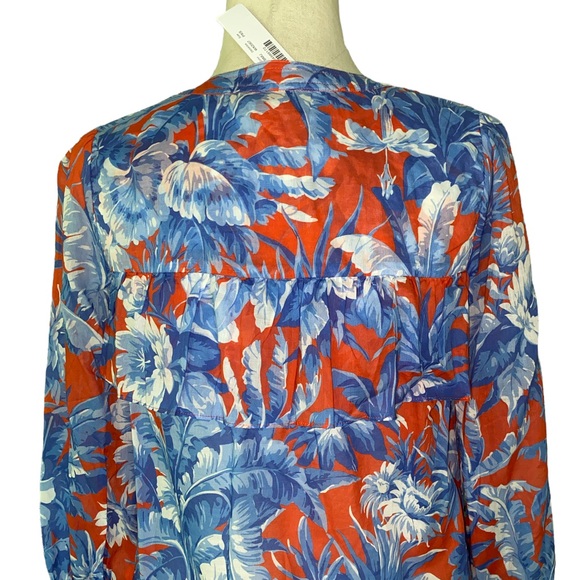 NWT J. Crew Ratti Red Orange & Light Blue Floral Blouse w/ Ruffle - XS P - Picture 8 of 12